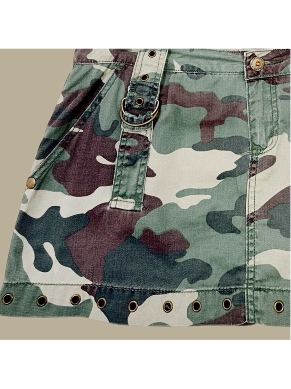 Y2K Camo Micro Mini Skirt Metal Hardware D-Ring Cyber Grunge Mall Goth XL - Picture 3 of 9